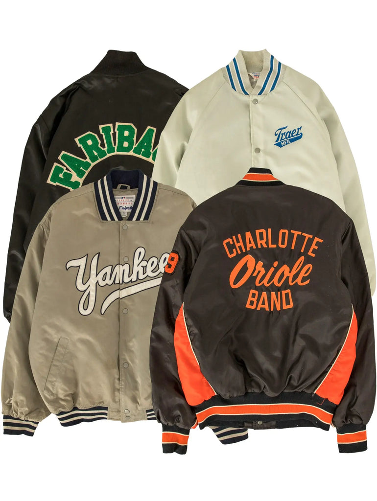 Wholesale selection of vintage nylon/satin varsity jackets